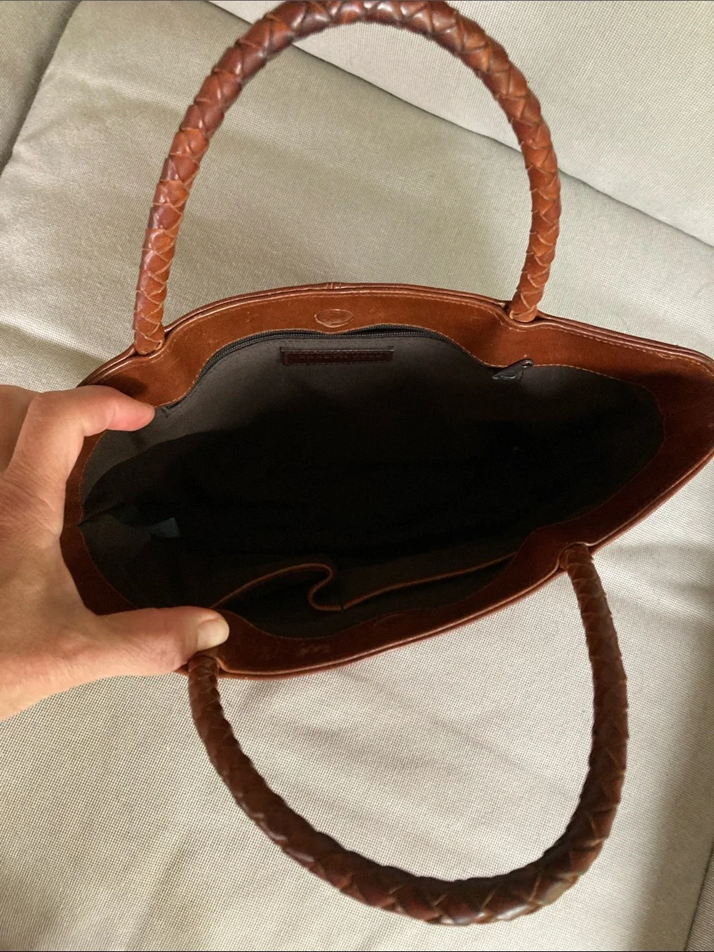 Kenneth Cole Braided Handle Chestnut Leather Tote Style HandBag